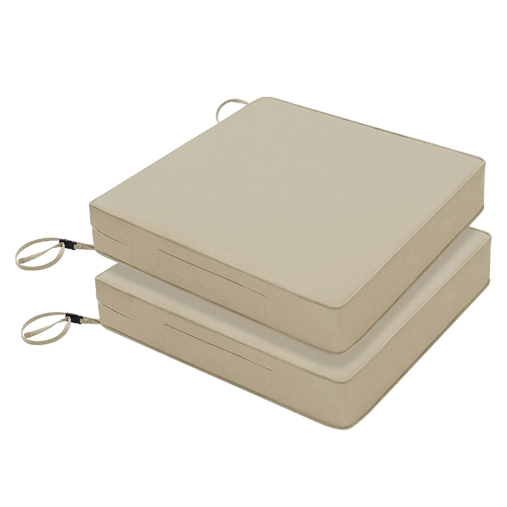 SET of 2 Patio Chair Cushion 19 x 19 Inch Waterproof Outdoor Seat Cushions,Beige - Picture 1 of 5